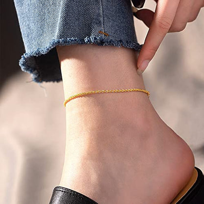 Sparkling Ankle Bracelets for Women Waterproof,18K Gold Plated Anklets for Women Large Ankles - color: B-2pcs Mix Beaded Chain-Gold