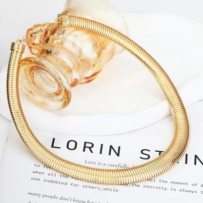 Chunky Gold Choker Necklace for Women, 14K Gold Plated Snake Chain Statement Necklace Triple Twsited Layered Choker Necklaces Jewelry Gifts - style: 1 LAYER/14K GOLD COLLAR