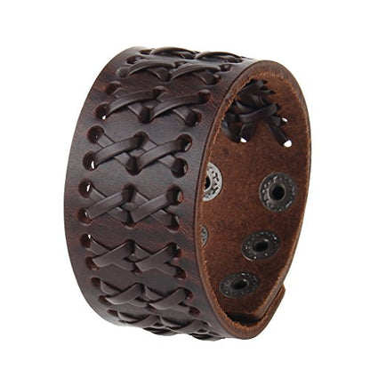 Jeilwiy Punk Leather Wristbands for Men Bracelets Handmade Wide Cuff Bangle Braided Jewelry Black Brown Adjustable - Punk Father's Gifts - color: Mens Genuine Leather Bracelet