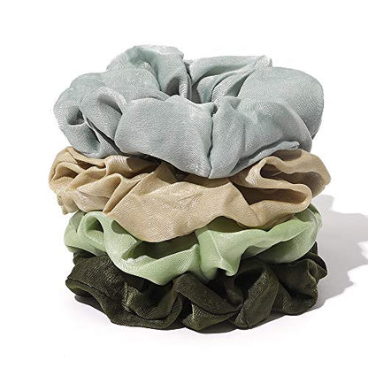 Silk Satin Scrunchies Women Hair Ties - Ivyu Big Scrunchy Ponytail Holder No Crease Hair Bands Soft Elastic No Hurt Your Hair for Vsco Girl Women Gray Dark Green Light Green Beige - color: Gray Dark Green Light Green Beige