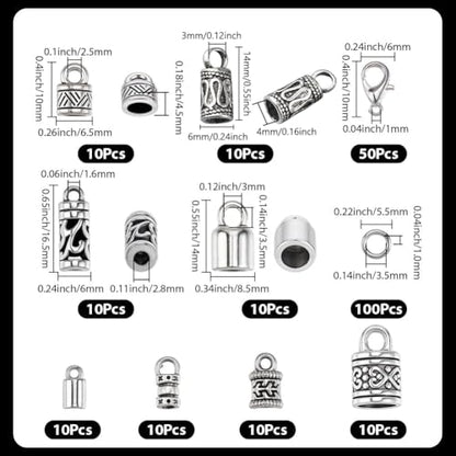 SUNNYCLUE 1 Box 230Pcs Cord End Caps Bracelet End Caps Tibetan Style Antique Silver Kumihimo Bracelet Findings Lobster Clasp Open Jump Rings for Jewelry Making Kits DIY Bracelet Necklace Earrings - style: Style 2