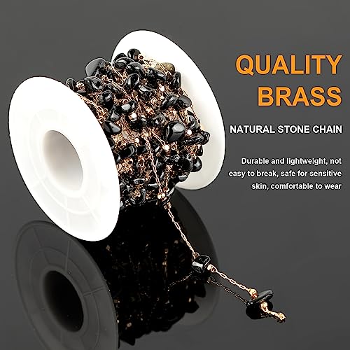 KYUNHOO Black Natural Stone Jewelry Chains Bulk Gold Plated Craft Chain | 16.4 Feet Irregular Stones Chains for Jewelry Making Brass Gold Chain for Necklace Bracelet DIY - color: Natural Stone-Black