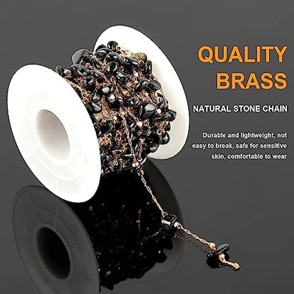 KYUNHOO Black Natural Stone Jewelry Chains Bulk Gold Plated Craft Chain | 16.4 Feet Irregular Stones Chains for Jewelry Making Brass Gold Chain for Necklace Bracelet DIY - color: Natural Stone-Black