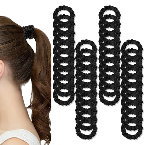 40 pcs Satin Hair Scrunchies for Women, Softer than Silk Scrunchies Black Satin Hair Ties Both for Thick and Thin Hair Ponytail Holders, No Damage No Crease Hair Ties Accessories for Girls - color: Dark Black