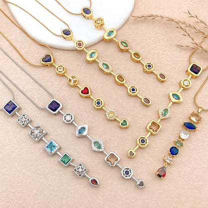 18K Gold Plated Seven Chakra Necklace for Women, Dainty Y Necklace Lariat Drop Pendant, Crystal Healing Yoga Jewelry Gifts - color: Gold 04