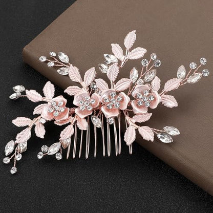 Bridal Hair Accessories Wedding Hair Comb for Brides, Handmade Rhinestone Hair Wedding Head Pieces for Women and Bridesmaids Flower Girls, Light Rose Gold - color: Light Rose Gold