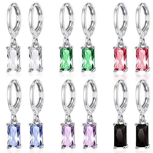 Multicolor Crystal Dangle Studs Earrings Set for Women 925 Silver Hypoallergenic Dangle Earrings Leverback Drop Earring Fashion Cubic Zirconia Leverback Stud Earring Sets Trendy Cubic Zirconia Jewelry Gifts for Women - style: 6-D-S