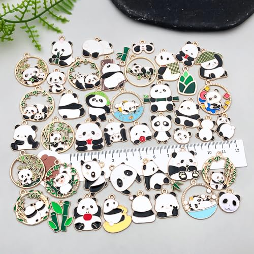 50pcs Enamel Charms for Jewelry Making Wholesale Assorted Mixed Bulk Metal Earring Findings for DIY Necklace Bracelet Keychain and Crafting - style: Panda Charms