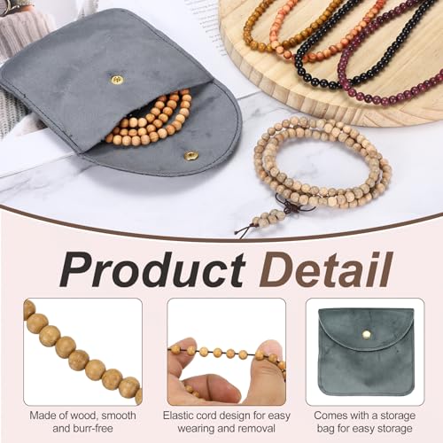 MECCANIXITY Prayer Beads Bracelet, Natural Wooden Bead Mala Bracelets Link Wrist Men Women Beaded Stretch Crafts Bangle - color: Peach Wood Color