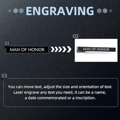Custom Father Gifts Personalized Tie Clips for Men Custom Tie Bar Clips | Classic Pinch Engraved Text Stainless Steel Tie Bar Dad Personalized Gift Fathers Day - color: BLACK