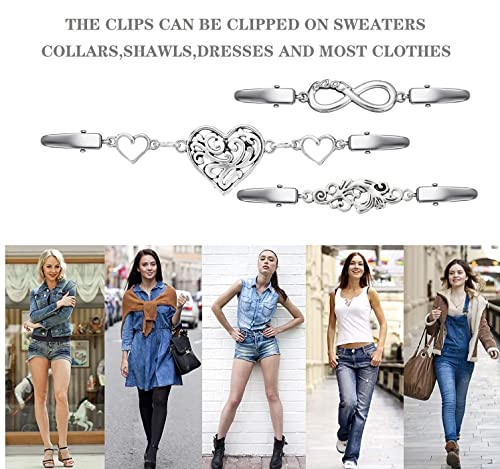 Vintage Sweater Clips Shawl Dresses Shirt Clips Retro Cardigan Collar Chain Clips Brooch Pins for Women - style: Style 8