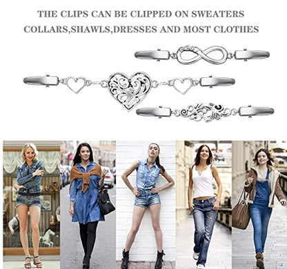 Vintage Sweater Clips Shawl Dresses Shirt Clips Retro Cardigan Collar Chain Clips Brooch Pins for Women - style: Style 8
