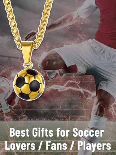 GOLDCHIC JEWELRY Sport Necklaces for Men Teen, Football Baseball Soccer Basketball Softball Necklaces with Stainless Steel Chain Athlete Jewelry Sports Fan Gift - color: Soccer Pendant-Gold, style: NO Engraving