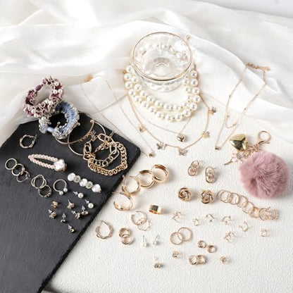 64 Pcs Mystery Jewelry Jar for Women, Golden Surprise Jewelry Box with Necklaces Bracelets Rings Earrings Hair Accessories and Keychain, Multi Style Alternative Fashion Present for Her - color: Golden