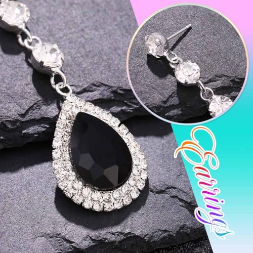 Catery Rhinestone Earrings Silver Crystal Teardrop Earrings Long Wedding Jewelry for Women - color: Black