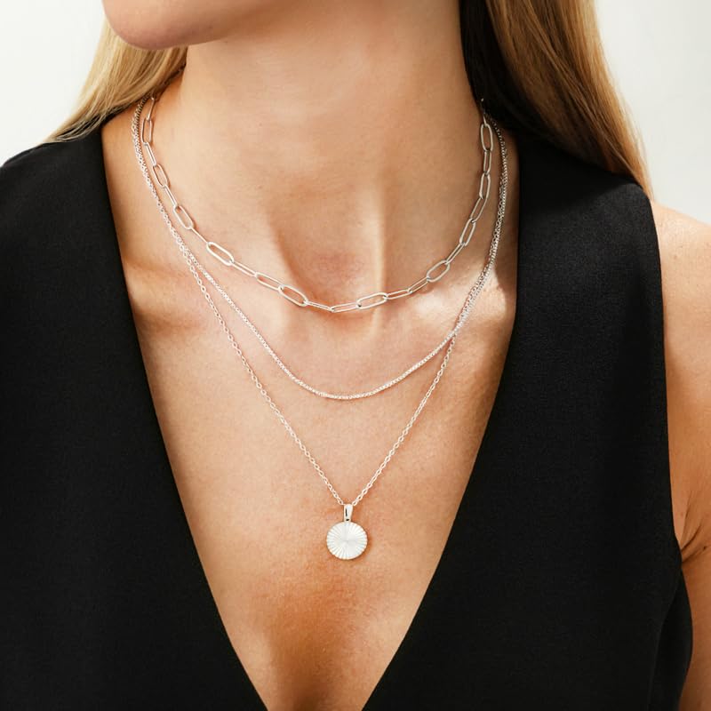 Layered Gold Necklace for Women 18K Gold Plated Stainless Steel Necklaces Stack Dainty Paperclip Chain Choker Trendy Jewelry Set - color: Silver