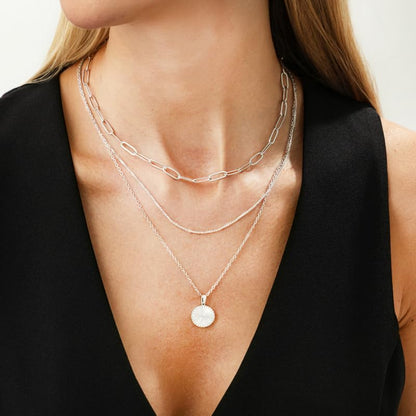 Layered Gold Necklace for Women 18K Gold Plated Stainless Steel Necklaces Stack Dainty Paperclip Chain Choker Trendy Jewelry Set - color: Silver