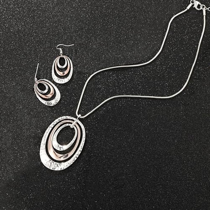 3 Circles Silver Hoop Earrings Necklace Set for Women Geometric Jewelry Set | 925 Silver Hypoallergenic Small Hoop Circle Geometry Textured Finish Minimalist Style Comfortable Wear - style: Gold and Silver Three Hoops