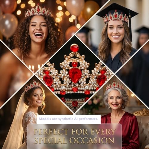 Kamirola - Queen Crown and Tiaras Princess Crown for Women Crystal Headbands for Bridal, Princess for Wedding and Party - color: Gold Red