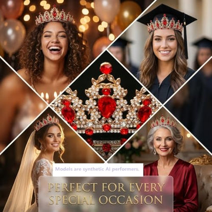 Kamirola - Queen Crown and Tiaras Princess Crown for Women Crystal Headbands for Bridal, Princess for Wedding and Party - color: Gold Red