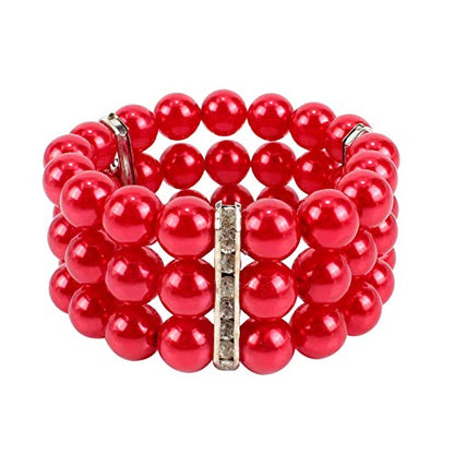 KOSMOS-LI Large Multi Layer Faux Pearl Strand Costume Jewelry Sets For Women Stocking Stuffers - color: red