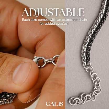 Mens Bracelet - Stainless Steel, Non Tarnish Rope Chain Bracelets, Stylish Fathers Day Gift for Dad, Husband, Boyfriend. - color: Black & Silver (Engraved)