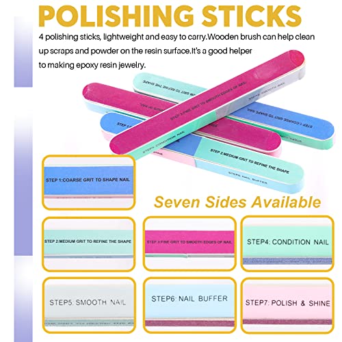 Swpeet 26Pcs Resin Sanding and Polishing Assortment Kit, Including 240# 600# 1000# 2000# 3000# 5000# Sand Papers, Resin File, Polishing Blocks, Scissors, Wooden Cleaning Brush for Polishing Resin