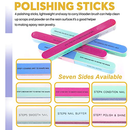 Swpeet 26Pcs Resin Sanding and Polishing Assortment Kit, Including 240# 600# 1000# 2000# 3000# 5000# Sand Papers, Resin File, Polishing Blocks, Scissors, Wooden Cleaning Brush for Polishing Resin