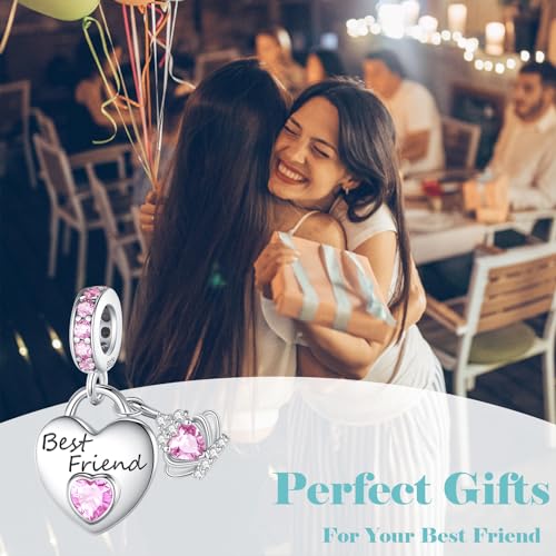 Family Charms for Charms Bracelet: 925 Sterling Silver Heart Dangle Charms for Bracelets and Necklaces, Birthday Mother's Day Christmas Jewelry Gifts For Women. - color: Best Friend