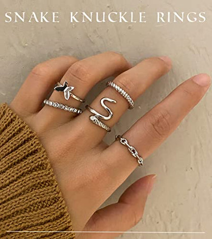 iF YOU 25 Pcs Gold Stackable Ring Set for Women, Chunky Knuckle Finger Midi Rings, Silver Simple Stacking Cute Rings Pack Trendy Stuff Jewelry Gift - style: 30 Silver snake rings