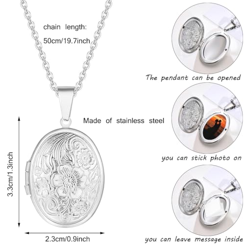 2 Pcs Locket Necklace that Holds Pictures Stainless Steel Locket Pendant Necklace Image Chain Necklaces for Women - color: Oval 1