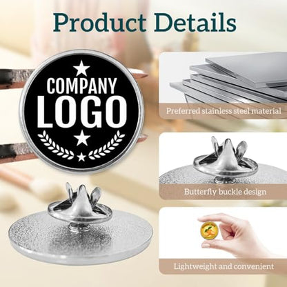 Custom Pins with Logo - Customized Buttons for men Women Customized pin - color: Round and Silver