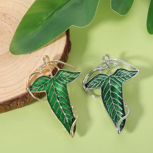 2Pcs Elven Green Tree Leaf Enamel Pin, Cloak Costume Accessories Cloak Clasp Brooches Green Brooch Pins Enamel Cloak Pin for Christmas Festive Attire and Cosplay Jewelry