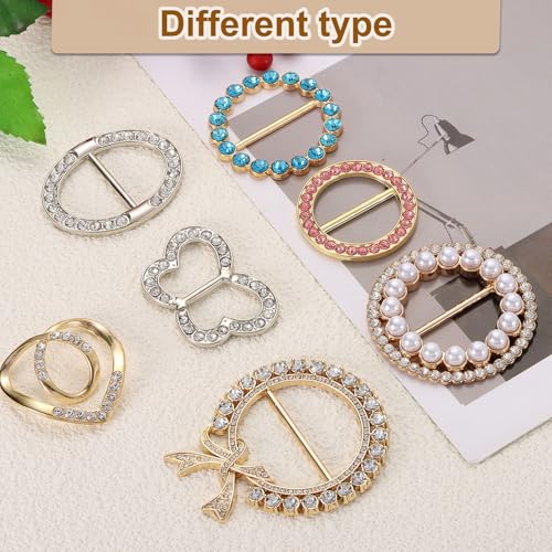 uxcell Silk Scarf Ring Clip, Rhinestone Round T-Shirt Ties Clips Kit Clothes Corner Knotted Button - color: Silver