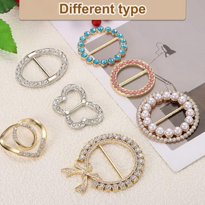 uxcell Silk Scarf Ring Clip, Rhinestone Round T-Shirt Ties Clips Kit Clothes Corner Knotted Button - color: Silver