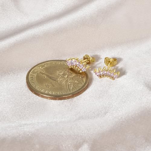 Curved CZ Crawler Ear Climber Cartilage Earrings Helix Conch Tragus Piercing Silver Stud Gold Colorful Cubic Zirconia Jewelry - color: Gold Pink CZ