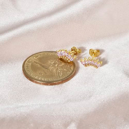 Curved CZ Crawler Ear Climber Cartilage Earrings Helix Conch Tragus Piercing Silver Stud Gold Colorful Cubic Zirconia Jewelry - color: Gold Pink CZ