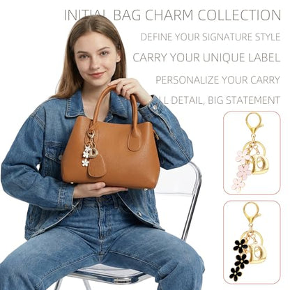Floral Series Initial Bag Charm, Cute Flower & Bubble Letter Purse Charms, Keychain Accessories Gift for Women - color: White Flower, style: D