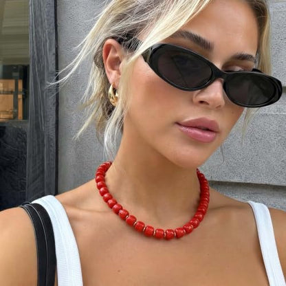 Chunky Beaded Necklace for Women, Colorful Trendy Statement Summer Jewelry Gift - color: necklace-35