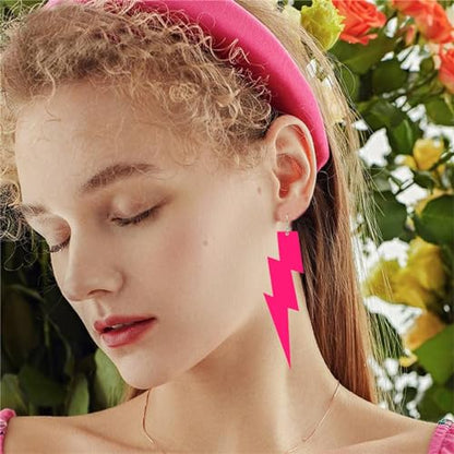 ONLYJUMP Acrylic Exaggerated Lightning Earrings Statement Punk Retro Geometric Delicate Neon Personalized Earrings Accessory Jewelry for Women - color: Exaggerated Rose Red