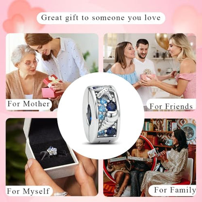 KEQ Clip Spacer Charm for Bracelet 925 Silver Pave Cubic Zirconia Clip Lock Stopper Bead Spacer For Women Bracelets Stopper Birthday Gifts European Openable Beads 2pcs - color: Tropical Starfish & Shell