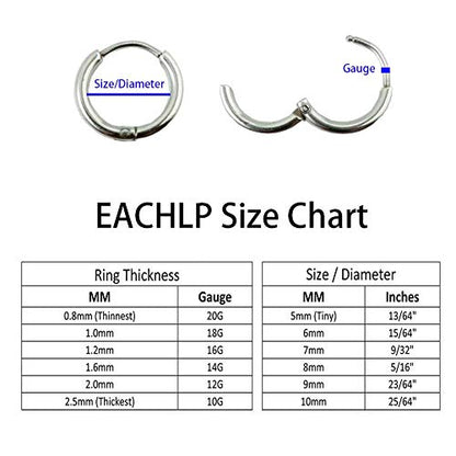 EACHLP Tiny Hoop Earrings 18K Real Gold Plating Surgical Steel Unisex - style: 6/8/10 Silver