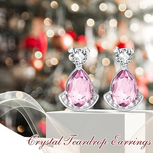 Birthstone Teardrop Crystal Stud Earrings for Women 925 Sterling Silver Solitaire Studs Halo Earrings for Birthday Gifts Teardrop Earrings for women - style: J October