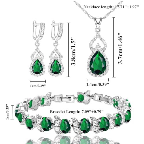 LMXXVJ Women Jewelry Set Platinum Plated Necklace Open Ring Earrings Bracelet Set,Birthday/Anniversary Mother’s Day Jewelry Gifts for Mom/Wife/Sister/Best Friend - color: White Gold-Green-No Ring
