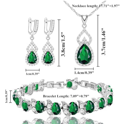 LMXXVJ Women Jewelry Set Platinum Plated Necklace Open Ring Earrings Bracelet Set,Birthday/Anniversary Mother’s Day Jewelry Gifts for Mom/Wife/Sister/Best Friend - color: White Gold-Green-No Ring