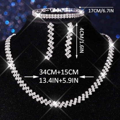 Rhinestone Bridal Wedding Jewelry Sets Silver Necklace Earrings Bracelet Set Prom Formal Costume Jewelry Set for Women and Brides - color: Silver