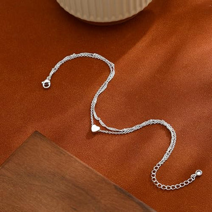 ASCOMY Ankle Bracelets for Women 14K Gold/Silver Plated Anklets for Women Waterproof Layered Cute Beads Dot Shining Twist Rope Chain Pearl Bar Link Heart Anklets Summer Beach Foot Chain Jewelry Gifts - style: Heart Twist Rope-SL