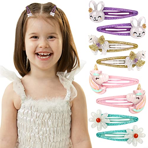 Wingchold 16Pcs Girls Unicorn, Butterfly, Flower, Rabbit Hair Clips - Sparkly Rainbow Hair Accessories for Toddlers, Kids, Hair Clips for Party, Birthday Gift Supplies Favors