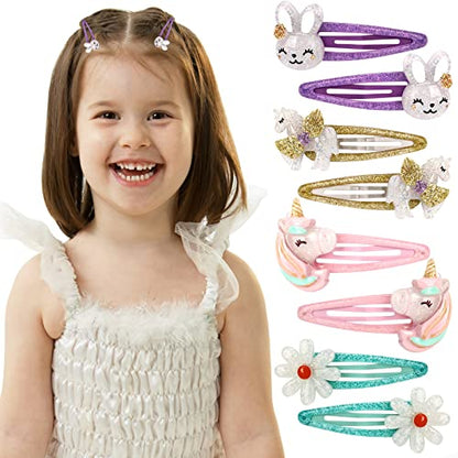 Wingchold 16Pcs Girls Unicorn, Butterfly, Flower, Rabbit Hair Clips - Sparkly Rainbow Hair Accessories for Toddlers, Kids, Hair Clips for Party, Birthday Gift Supplies Favors