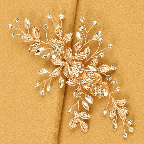 Bridal Hair Accessories Bright Gold Handmade Rhinestone Wedding Hair Duckbilled Clip for Brides, Wedding Head Pieces for Women and Bridesmaids Flower Girls - color: Bright KC Gold